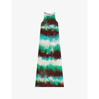 Ro&zo Womens Watercolour-print Sleeveless Stretch-woven Midi Dress Green