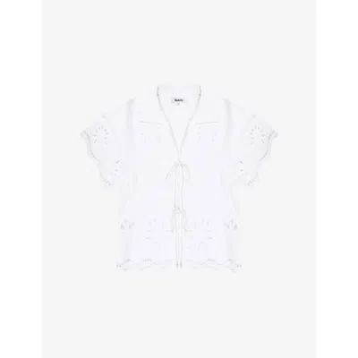 Ro&zo Womens White Broderie Tie-front Cotton-blend Shirt