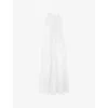 Ro&zo Womens Broderie-hem Halterneck Sleeveless Cotton Midi Dress White