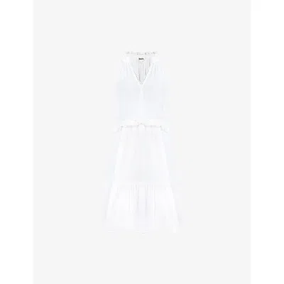 Ro&zo Womens White Sleeveless Ruffle-trim Cotton Mini Dress