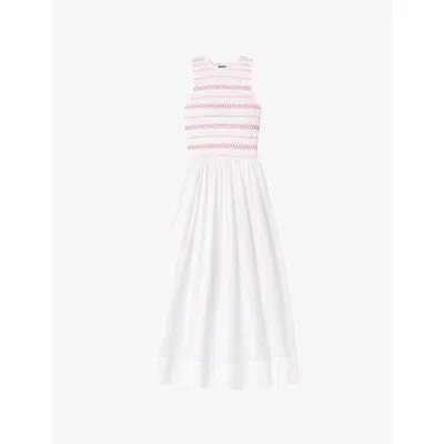 Ro&zo Womens White Sleeveless Shirred-bodice Cotton-voile Midi Dress In Multi