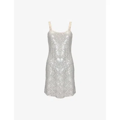 Ro&zo Womens Square-neck Sequin-embellished Stretch-woven Mini Dress White