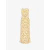 Ro&zo Womens Yellow Rose-print Gathered-front Woven Midi Dress