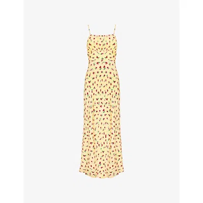 Ro&zo Womens Yellow Rose-print Gathered-front Woven Midi Dress
