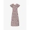 Ro&zo Womens Zebra-print Puff-sleeve Woven Midi Dress Brown In Multi