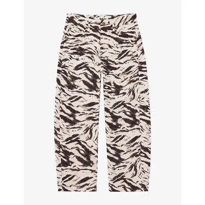 Ro&zo Womens Zebra-print Barrel-leg Denim Jeans Multi