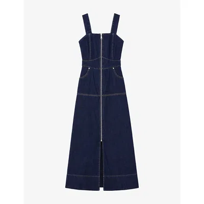Ro&zo Womens Zip-front Sleeveless Denim Midi Dress Blue