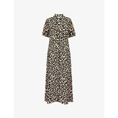 Ro&zo Leopard-print Short-sleeve Woven Midi Dress In Multi