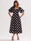 Ro&zo Yasmin Spot Puff Sleeve Dress In Ink