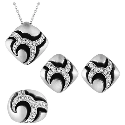 Pre-owned Öro Trend Oro Trend 4.00 Carat Diamond 18k White Gold Earrings Ring Pendant Four-piece Set