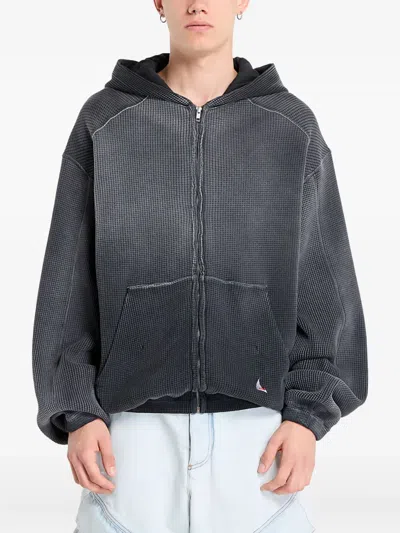 Roa Bee Sun Faded Waffle Zip Up Hoodie In Blue
