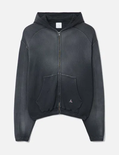 Pre-owned Roa Bee Sun Faded Waffle Zip Up Hoodie In Black