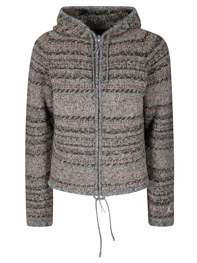 Roa Fair Isle Felted Knit Zip Up Hoodie In Gray