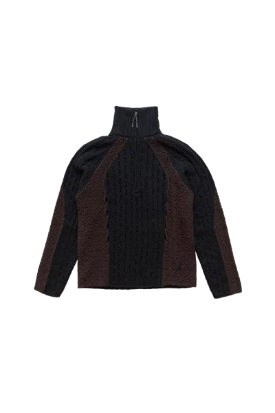 Roa Flower Stitch Turtleneck Zip Up Sweater