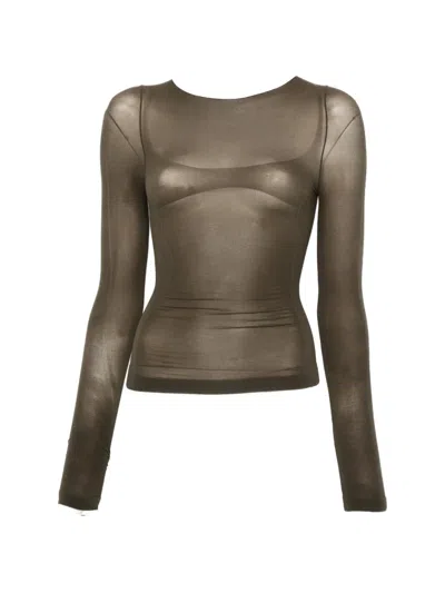 Roa Haze Long-sleeve Sheer Top In Brown
