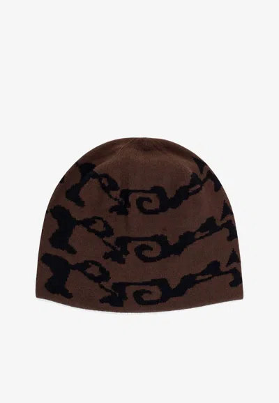 Roa Intarsia Knit Ribbed Beanie In Brown