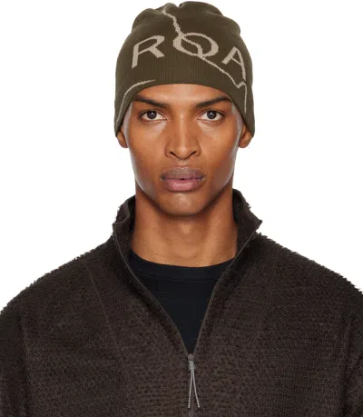 Roa Khaki Logo Beanie In Green
