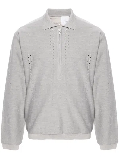 Roa Knitted Merino Wool Polo Shirt In Grey