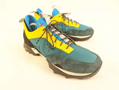 Pre-owned Roa Lhakpa Suede Paneled Mesh Leather Hiking Sneakers In Blue Green