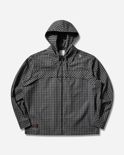 Roa Men S Aair Floweave Printed Check Long Sleeve Hooded Shirt Anthracite In Black