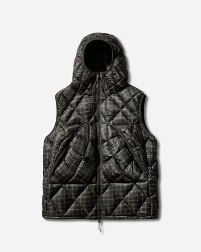 Roa Men S Nuna 600 Fill Power Printed Check Hooded Down Vest Anthracite In Black