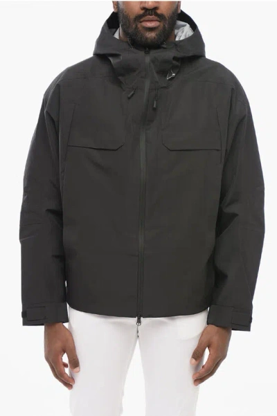 Roa Multi-pocket Nylon Windbreaker Jacket With Hood In Black