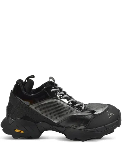 Roa Patent-leather Panelled Hiking Boots In Black