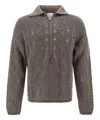 Roa Textured Knit Grey Sweater With Half Zip In Brown