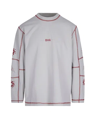 Roa T-shirt A Maniche Lunghe Info Stitch Organic Light Grey In Gray