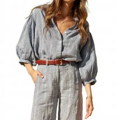 Road To Nowhere Edith Linen Blouse In Jacquard-ocean Stripe In Multi