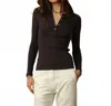 Road To Nowhere Tasman Ribbed Henley Top In Navy In Black