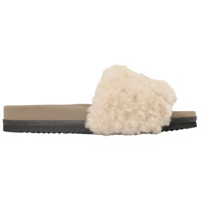 Roam Cloud Shearling Slider In Natural Shearling In Brown