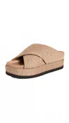 Roam Cross Stack Raffia Platform Sandals In Natural In Multi