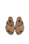 Roam Women Foldy Puffy Sandals With Vegan Leather In Nude In Brown