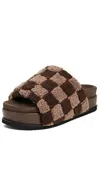 Roam Fuzzy Checker Stack Slippers Cacao/taupe In Brown