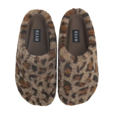 Roam Fuzzy Clog In Taupe Leopard In Animal Print