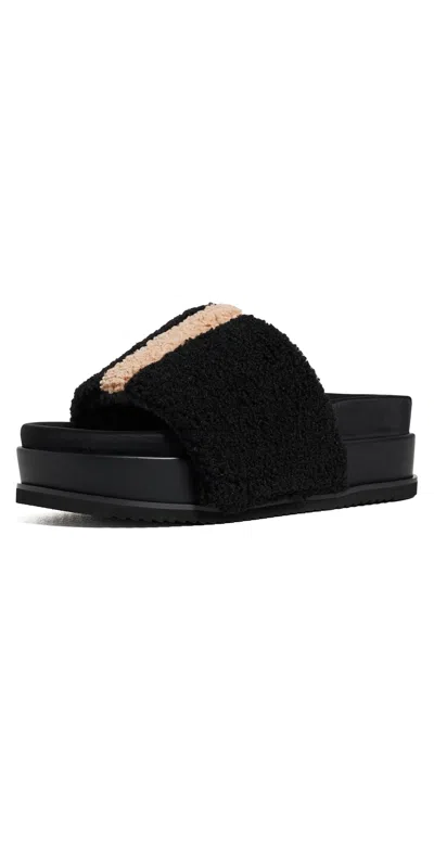 Roam Fuzzy Stripe Stacked Sandals Black/beige