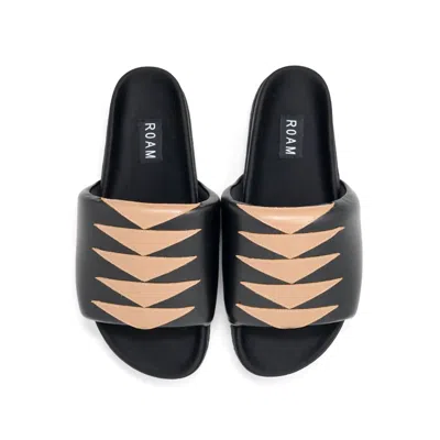 Roam Women's Arrow Slider Sandals With Vegan Leather In Black & Tan In Multi