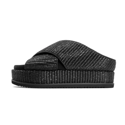Roam Women's Cross Stack Raffia Sandals In Black
