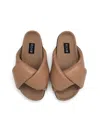 Roam Women Foldy Puffy Sandals With Vegan Leather In Nude In Brown