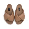 Roam Women Foldy Puffy Sandals With Vegan Leather In Nude In Brown