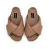 Roam Women Foldy Puffy Sandals With Vegan Leather In Nude In Brown