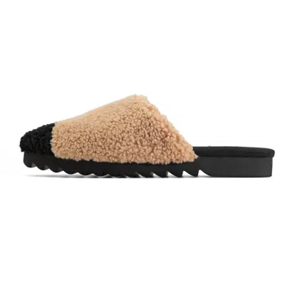 Roam Women's Fuzzy Cap Mule In Beige & Black