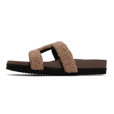 Roam Women's Fuzzy Cuff Sandal In Beige