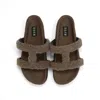 Roam Women's Fuzzy Cuffs Sandal Faux Shearling In Taupe In Gray