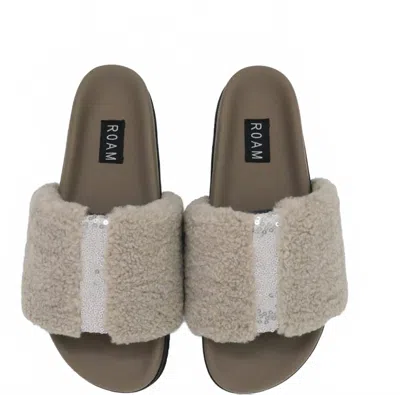 Roam Women's Fuzzy Pailette Slider In Cement In Brown