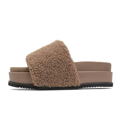 Roam Women's Fuzzy Stripe Stack Slider In Beige In Brown