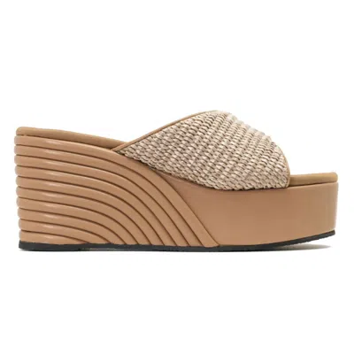 Roam Women's Raffia Scoop Mid Strata Platform Wedge In Natural In Brown