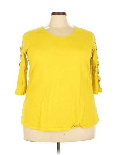 Pre-owned Roamans 3/4 Sleeve Top Yellow Cold Shoulder Neckline Tops