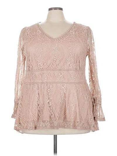Pre-owned Roamans Long Sleeve Blouse In Tan